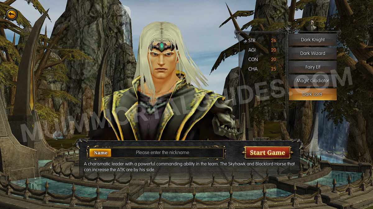 Dark Lord creation screen in MU Immortal
