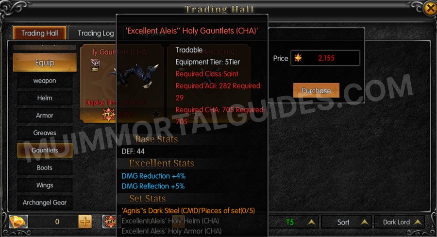 In-game screenshot of Excellent Aleis' Holy Gauntlets (CHA) tooltip