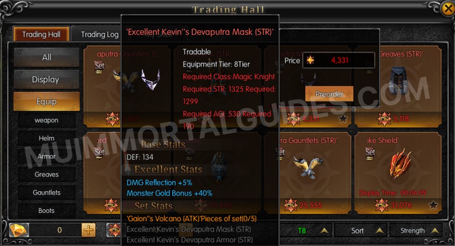 In-game screenshot of Excellent Kevin's Devaputra Mask (STR) tooltip